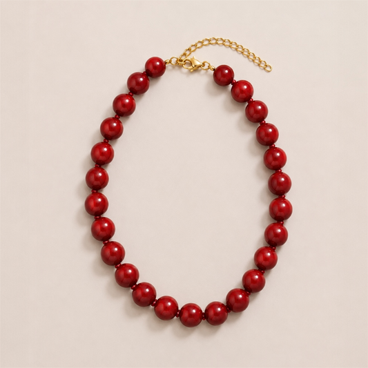 Collar Aura de Cuentas Marmoleadas Rojo