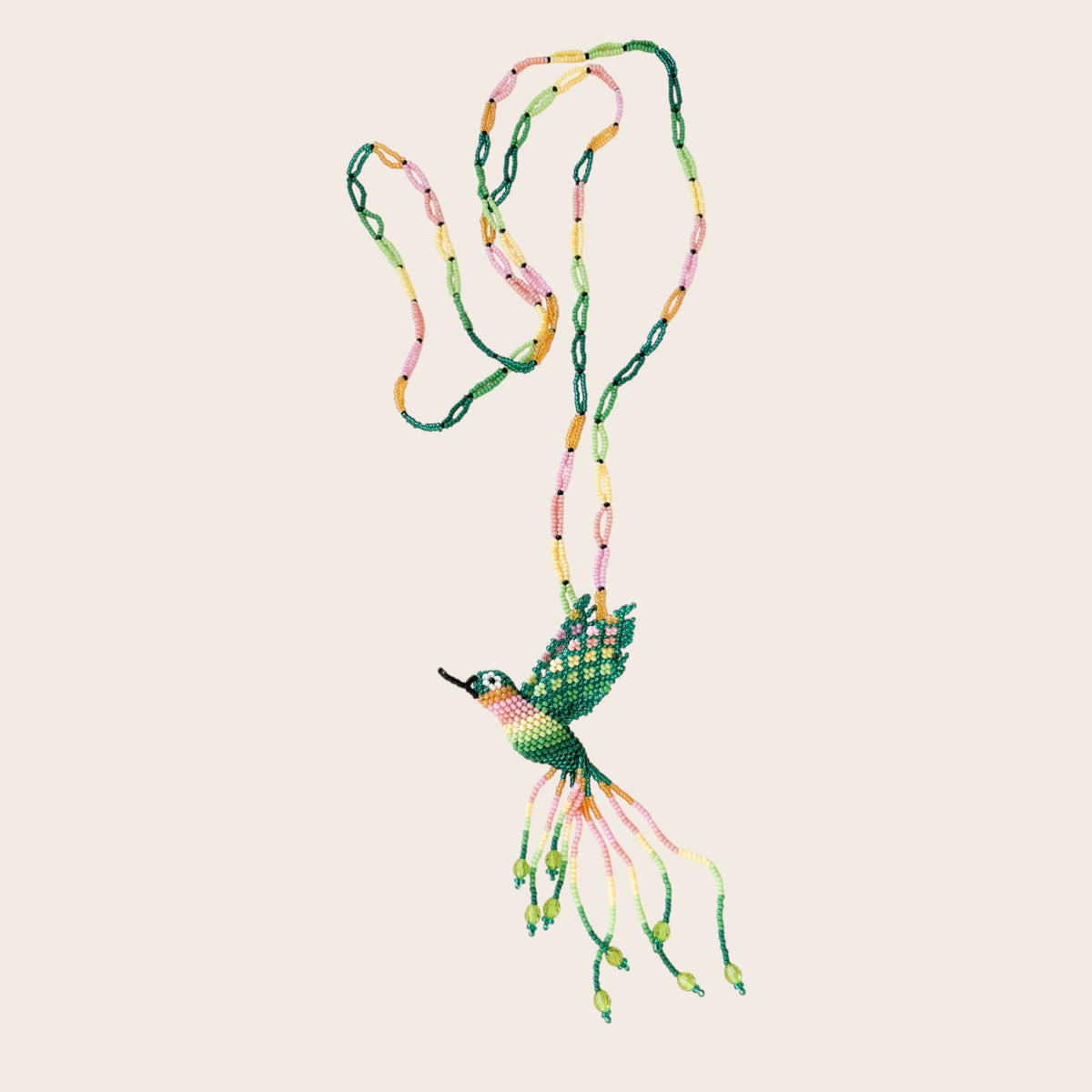 Collar Colibrí Verde-Rosa