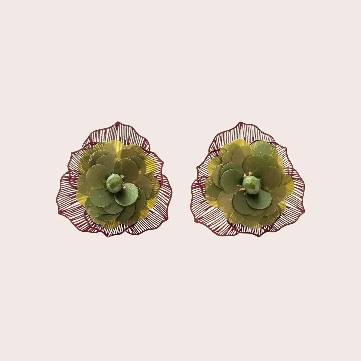 Pendientes Flor Oliva 2 en 1