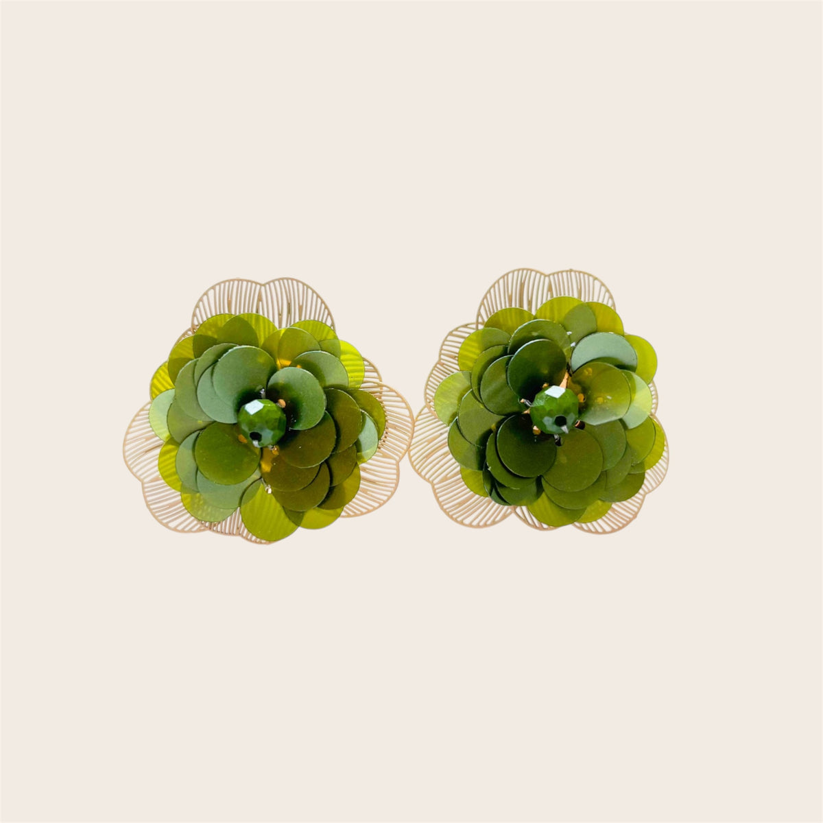 Pendientes Flor Oliva Beige 2 en 1