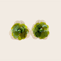 Pendientes Flor Oliva Beige 2 en 1