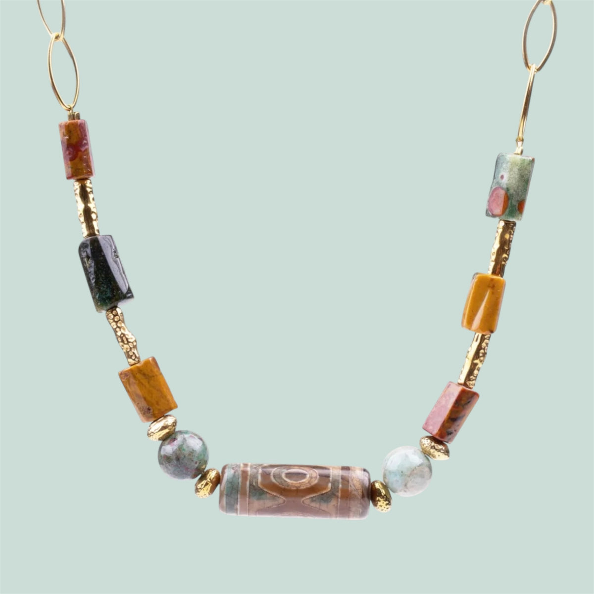 Collar Piedras Naturales + Acero Inoxidable