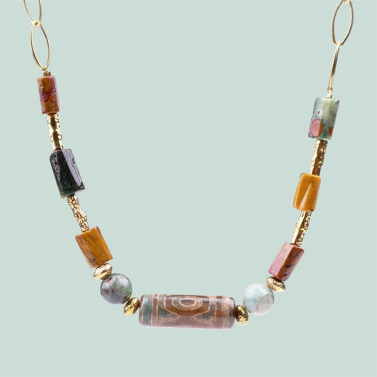 Collar Piedras Naturales + Acero Inoxidable