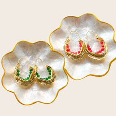 Pendientes Aro Dorado con piedras naturales (Verde / Coral)