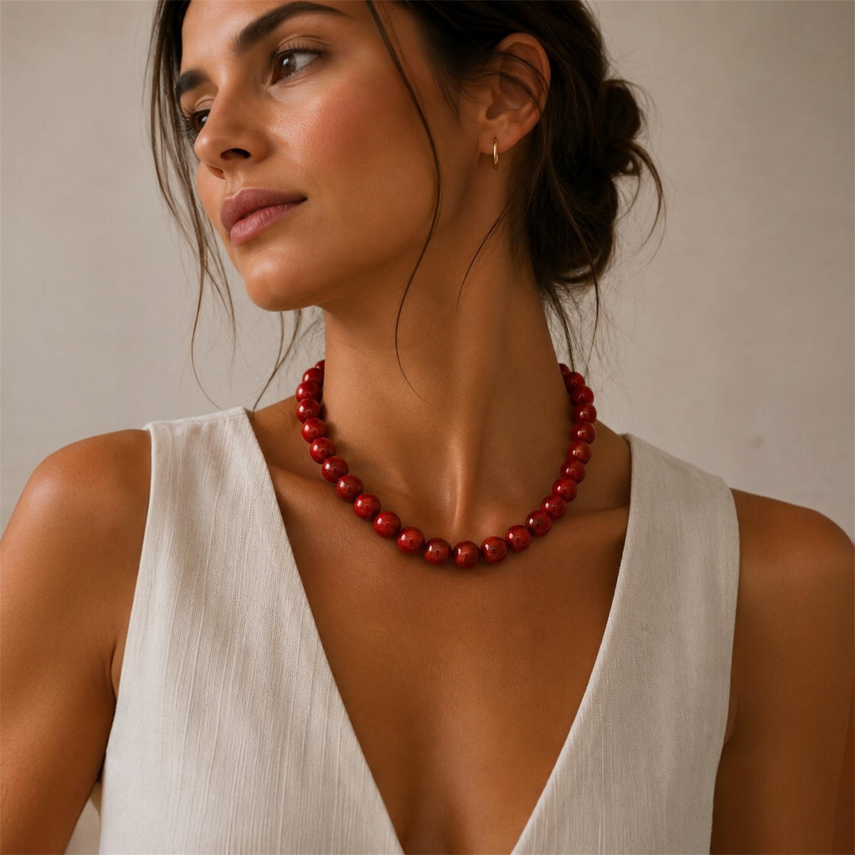 Collar Aura de Cuentas Marmoleadas Rojo