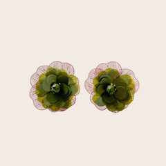 Pendientes Flor Oliva Rosa 2 en 1
