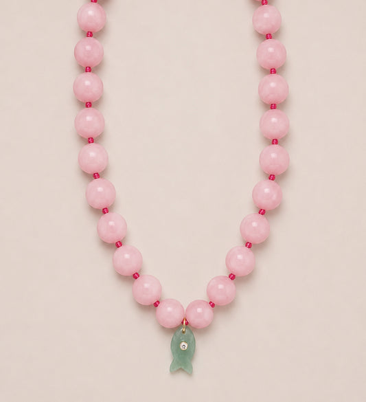 Collar Rosa Pez Nácar Verde