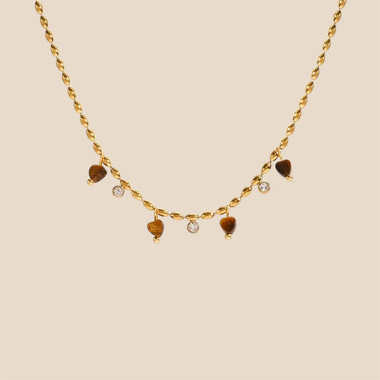 Collar Corazones Dorados con Brillantes — Acero Inoxidable