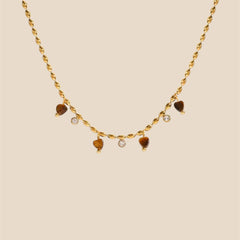 Collar Corazones Dorados con Brillantes — Acero Inoxidable