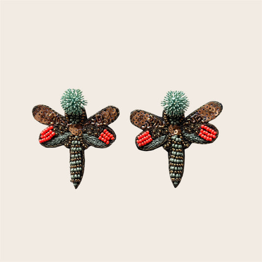 Pendientes Riviera Libélula Verde Alga
