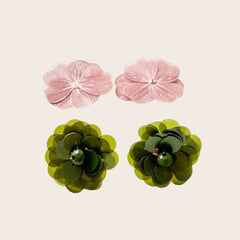 Pendientes Flor Oliva Rosa 2 en 1