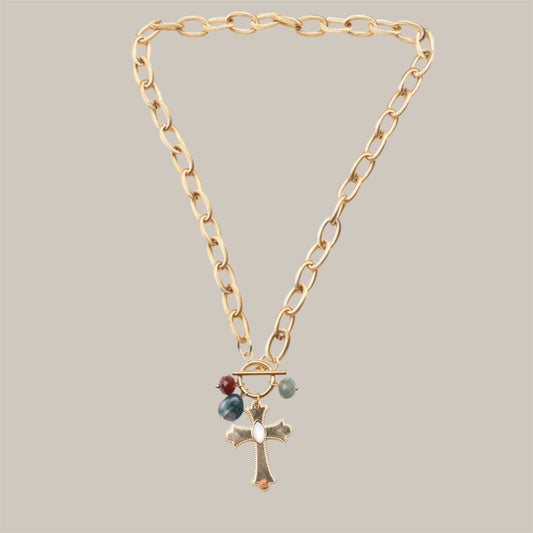 COLLAR CRUZ PIEDRAS NATURALES
