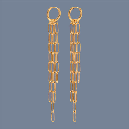 Pendientes Largos de Eslabones Dorados — Acero Inoxidable