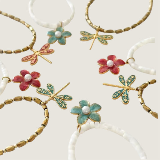Collares “Libélula & Flor” en Acero Inoxidable