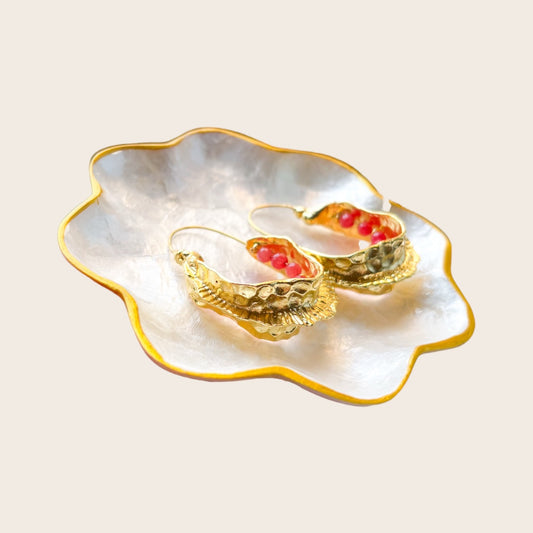 Pendientes Aro Dorado con piedras naturales (Verde / Coral)