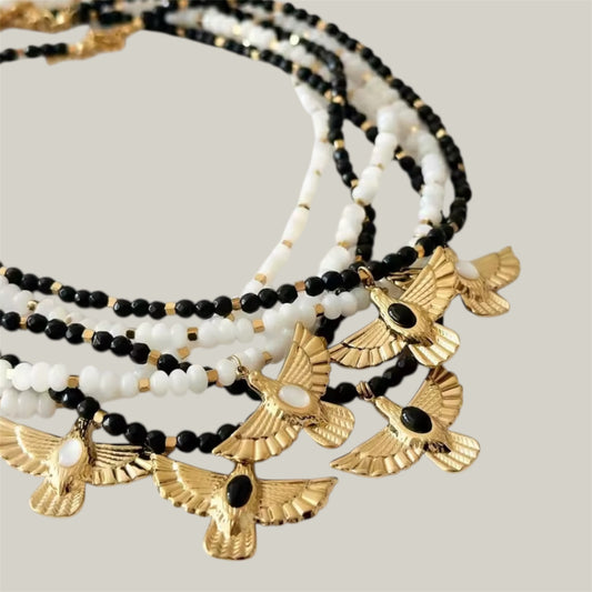 Collar Águila con Cuentas – Acero Inoxidable