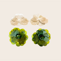 Pendientes Flor Oliva Beige 2 en 1