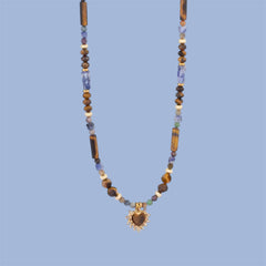 Collar Corazón Dorado + Piedras Naturales Acero