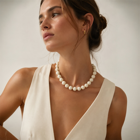 Collar Aura de Cuentas Marmoleadas Beige