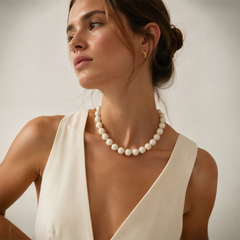Collar Aura de Cuentas Marmoleadas Beige