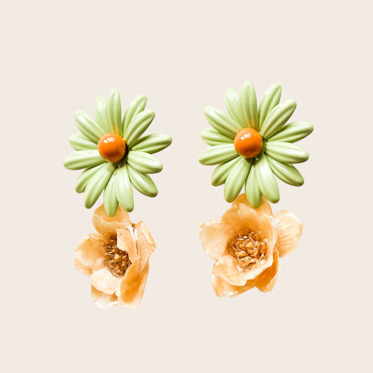 Pendientes Caléndula-Verde/Marrón