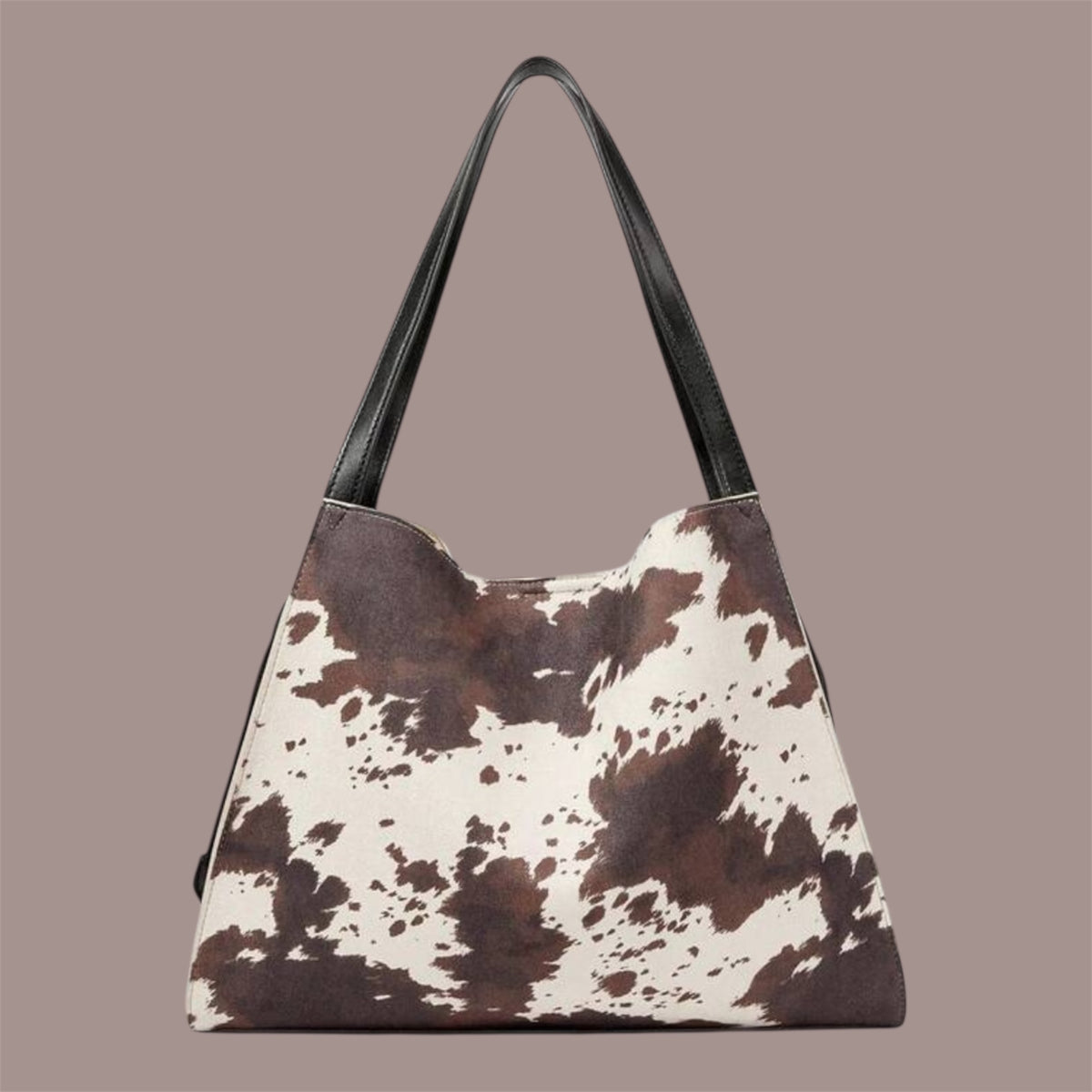 Bolso tote estampado efecto vaca con asas negras