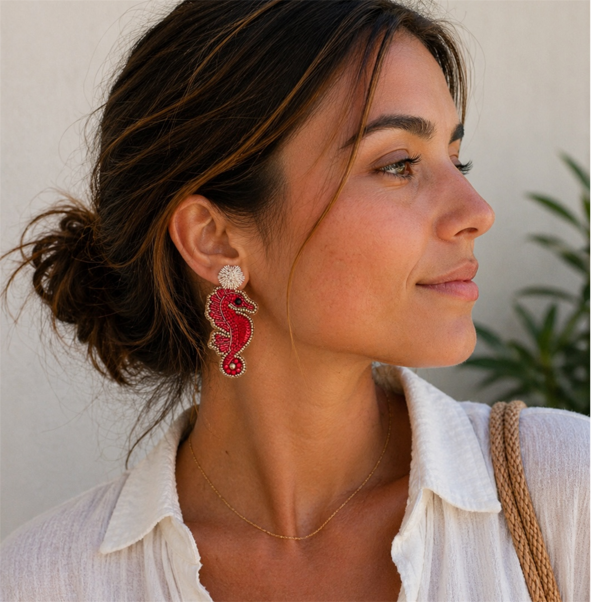 Pendientes Riviera Seahorse Coral Duo