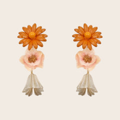 Pendientes Flor Margarita y Campanilla Marrón | Hechos a mano | Bañados en oro