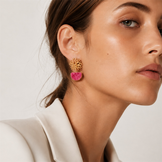 Alga Druzy Semicírculo Rosa