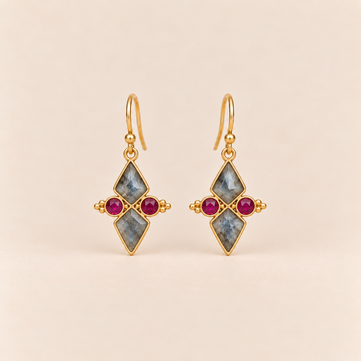Pendientes Iris•Gris Humo y Rosa